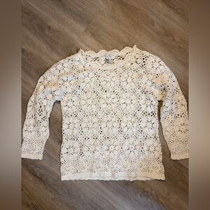 Clio Crochet Sweater Cream Boho Floral Knit Top Medium